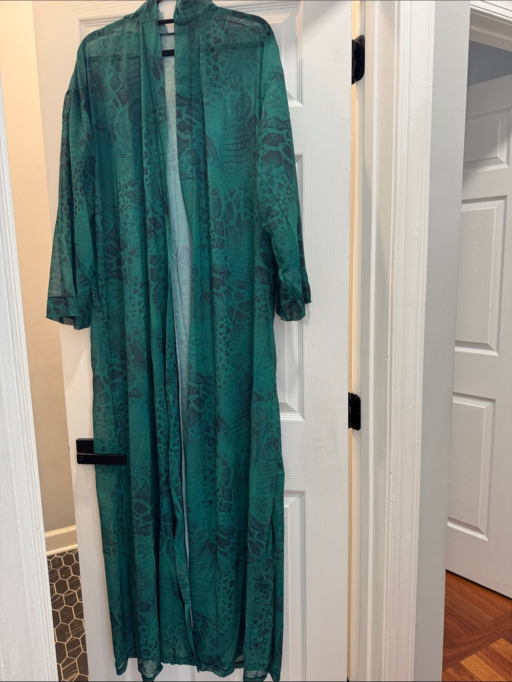 Gaia Hooded Cover Up - Jade Snake - Emerald Green Sheer Hooded Swim Cover-Up - Picture 5 of 6